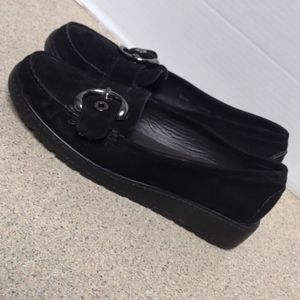 Stuart Weitzman Black Loafers with Silver Buckle